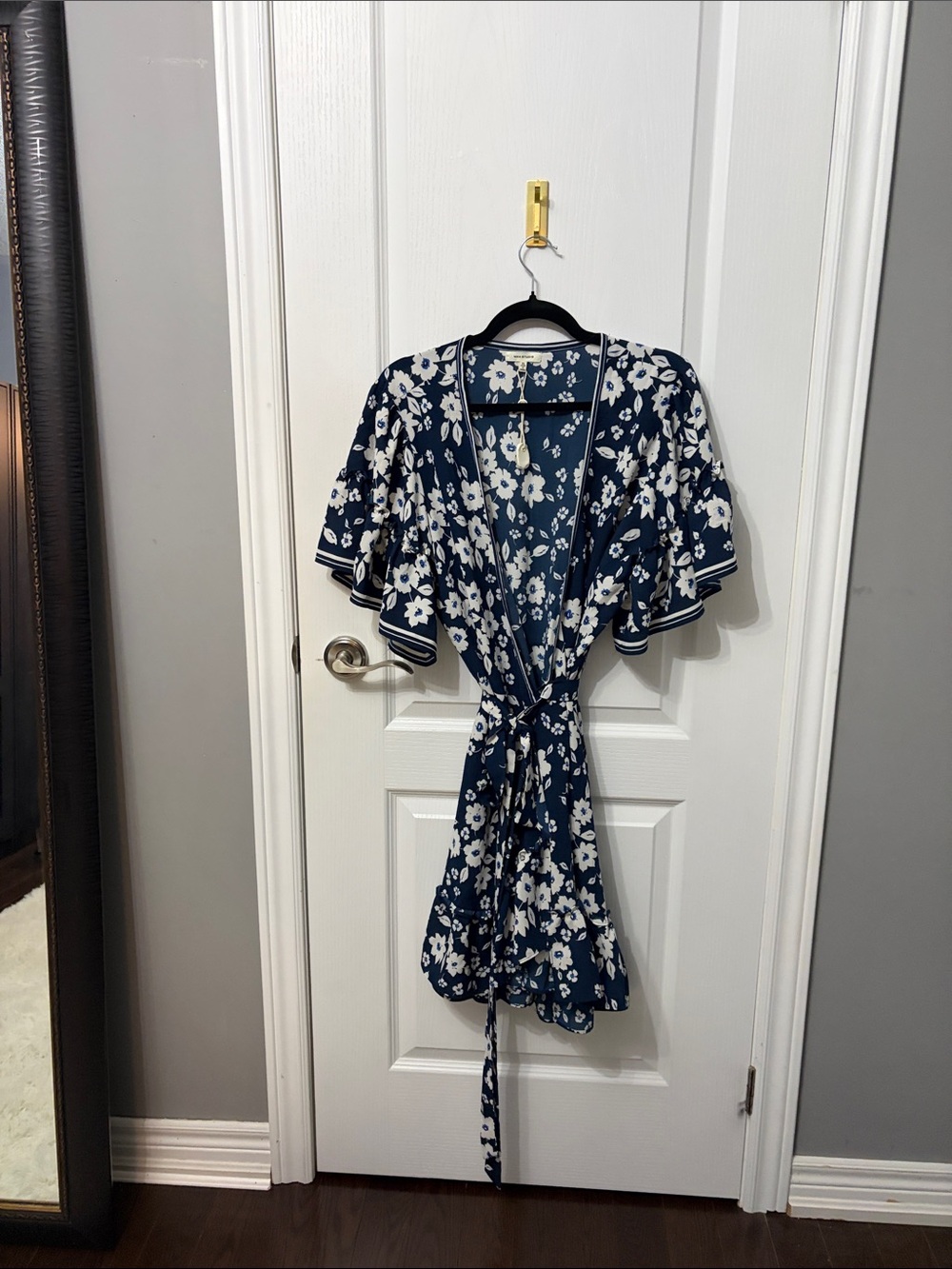 Max Studio Navy Floral Tie-Waist Wrap Tunic